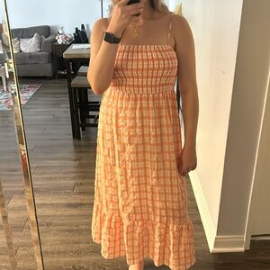 Orange Gingham Midi Dress
